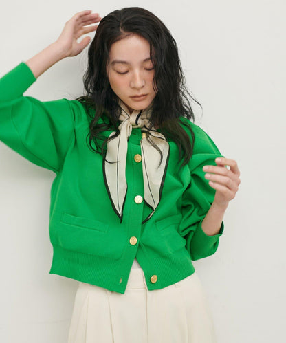 含Logo金扣聚酯圓領針織開衫