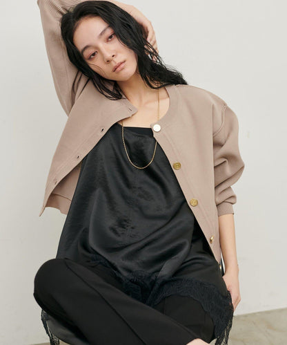 含Logo金扣聚酯圓領針織開衫