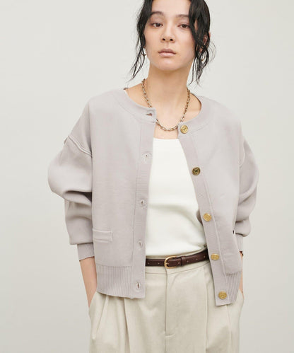 含Logo金扣聚酯圓領針織開衫