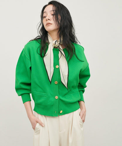 含Logo金扣聚酯圓領針織開衫