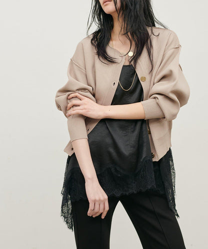 含Logo金扣聚酯圓領針織開衫