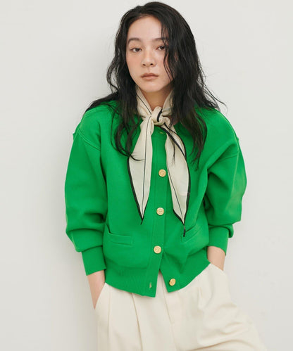 含Logo金扣聚酯圓領針織開衫