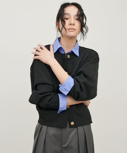 含Logo金扣聚酯圓領針織開衫