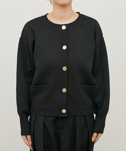 含Logo金扣聚酯圓領針織開衫