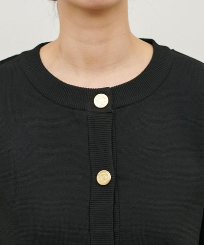 含Logo金扣聚酯圓領針織開衫