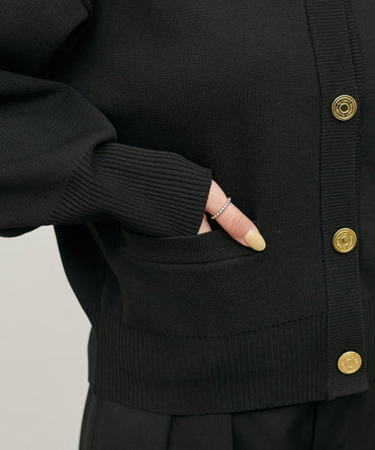 含Logo金扣聚酯圓領針織開衫