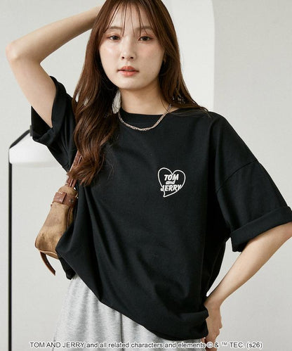 TOM AND JERRY（貓和老鼠） 心形圖案 功能性T恤