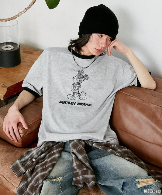 Mickey Mouse ミッキーマウス（米老鼠） 功能性面料 手繪圖案 Ringer圓領T恤