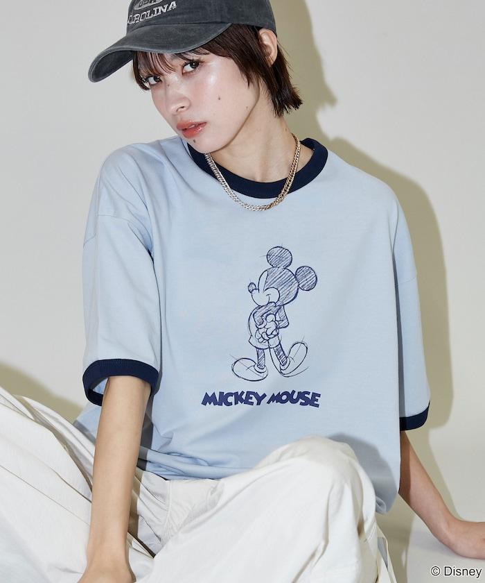 Mickey Mouse ミッキーマウス（米老鼠） 功能性面料 手繪圖案 Ringer圓領T恤