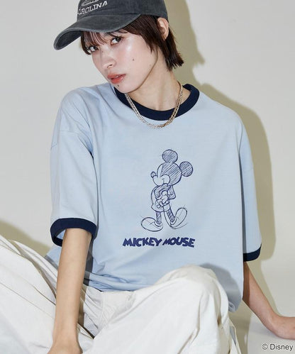 Mickey Mouse ミッキーマウス（米老鼠） 功能性面料 手繪圖案 Ringer圓領T恤