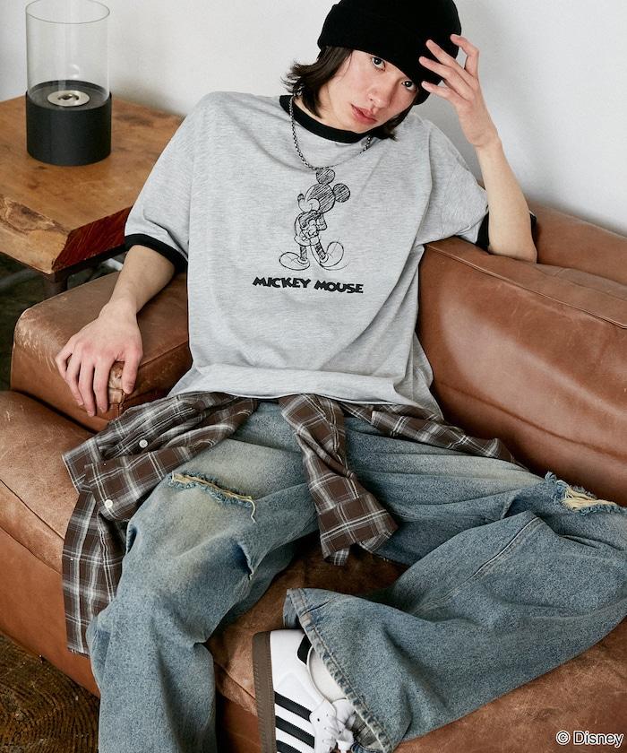 Mickey Mouse ミッキーマウス（米老鼠） 功能性面料 手繪圖案 Ringer圓領T恤