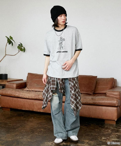 Mickey Mouse ミッキーマウス（米老鼠） 功能性面料 手繪圖案 Ringer圓領T恤