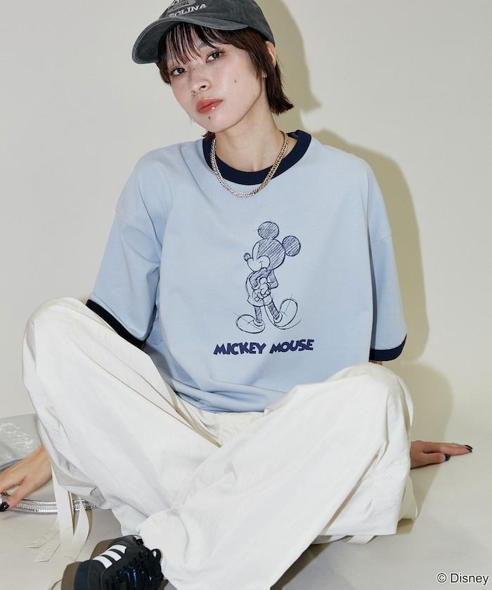 Mickey Mouse ミッキーマウス（米老鼠） 功能性面料 手繪圖案 Ringer圓領T恤