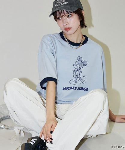 Mickey Mouse ミッキーマウス（米老鼠） 功能性面料 手繪圖案 Ringer圓領T恤