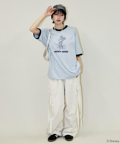 Mickey Mouse ミッキーマウス（米老鼠） 功能性面料 手繪圖案 Ringer圓領T恤
