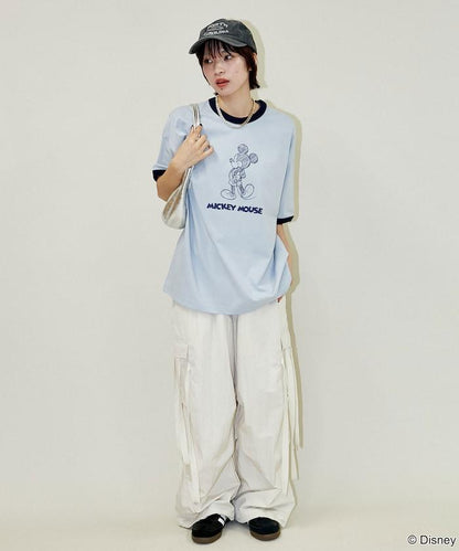 Mickey Mouse ミッキーマウス（米老鼠） 功能性面料 手繪圖案 Ringer圓領T恤