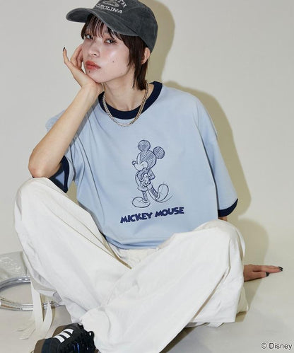 Mickey Mouse ミッキーマウス（米老鼠） 功能性面料 手繪圖案 Ringer圓領T恤