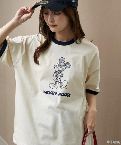 Mickey Mouse ミッキーマウス（米老鼠） 功能性面料 手繪圖案 Ringer圓領T恤