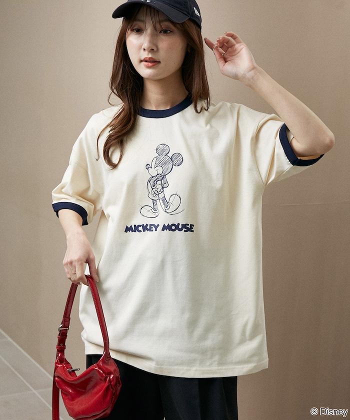 Mickey Mouse ミッキーマウス（米老鼠） 功能性面料 手繪圖案 Ringer圓領T恤