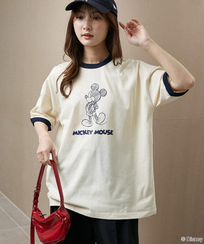 Mickey Mouse ミッキーマウス（米老鼠） 功能性面料 手繪圖案 Ringer圓領T恤
