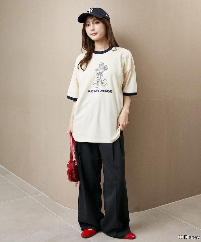 Mickey Mouse ミッキーマウス（米老鼠） 功能性面料 手繪圖案 Ringer圓領T恤