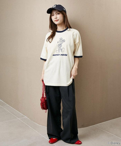 Mickey Mouse ミッキーマウス（米老鼠） 功能性面料 手繪圖案 Ringer圓領T恤