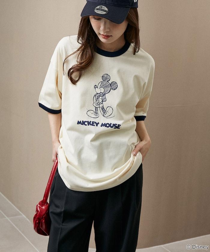 Mickey Mouse ミッキーマウス（米老鼠） 功能性面料 手繪圖案 Ringer圓領T恤