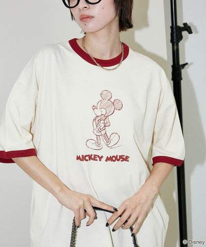 Mickey Mouse ミッキーマウス（米老鼠） 功能性面料 手繪圖案 Ringer圓領T恤