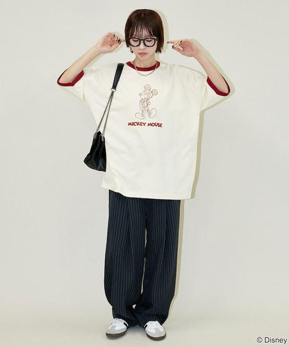 Mickey Mouse ミッキーマウス（米老鼠） 功能性面料 手繪圖案 Ringer圓領T恤