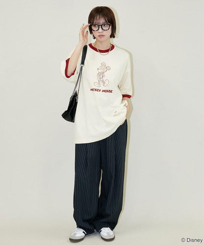 Mickey Mouse ミッキーマウス（米老鼠） 功能性面料 手繪圖案 Ringer圓領T恤