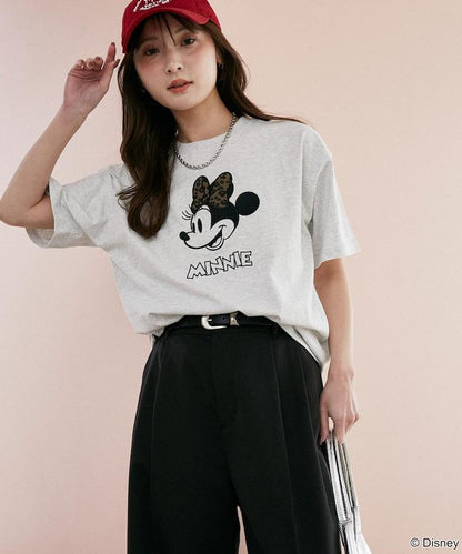 Minnie Mouse/ミニーマウス 豹紋拼接T恤