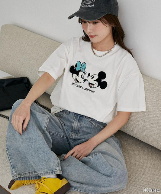 Mickey Mouse & Minnie Mouse（米老鼠和米妮） 相良刺繡 T恤