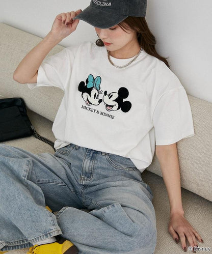 Mickey Mouse & Minnie Mouse（米老鼠和米妮） 相良刺繡 T恤