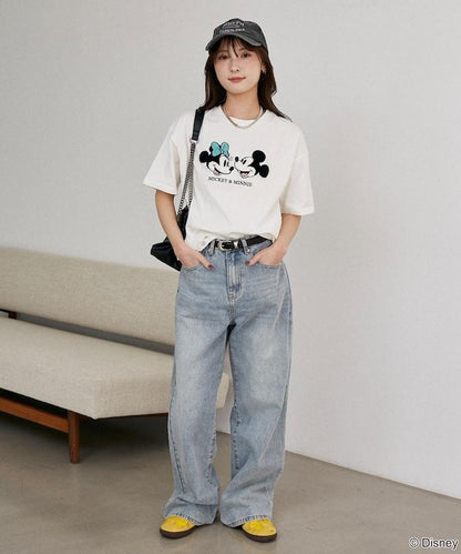Mickey Mouse & Minnie Mouse（米老鼠和米妮） 相良刺繡 T恤