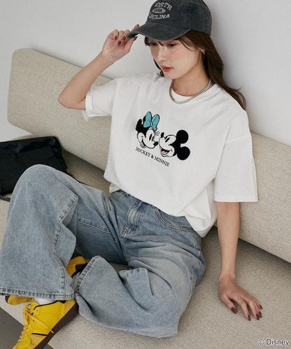 Mickey Mouse & Minnie Mouse（米老鼠和米妮） 相良刺繡 T恤