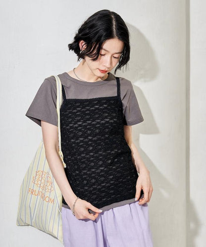 蕾絲吊帶T恤套裝