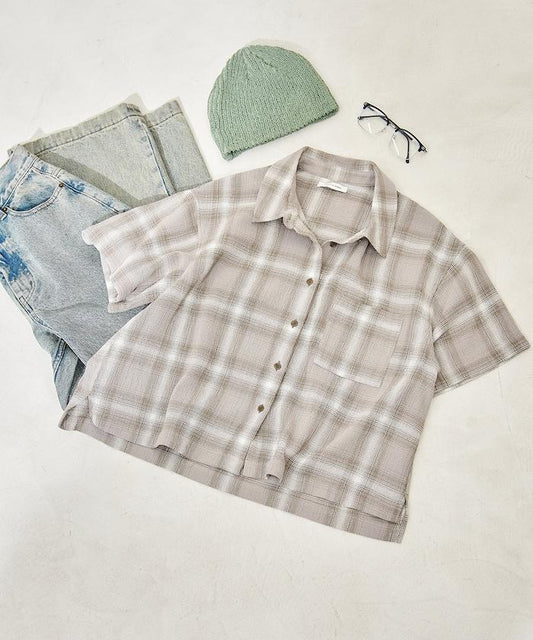 絡編棉 格紋 短袖襯衫（可成套搭配）