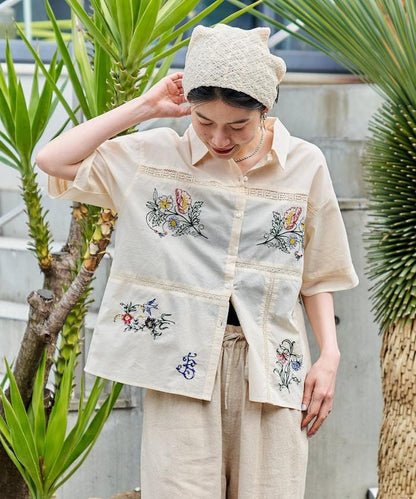 印度 拼接刺繡 長袖襯衫