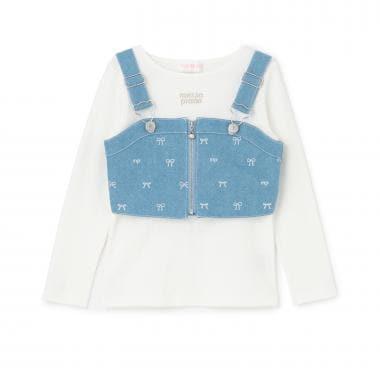 熱門商品補貨 直營店無售 蝴蝶結刺繡 束胸上衣+長袖T恤 套裝