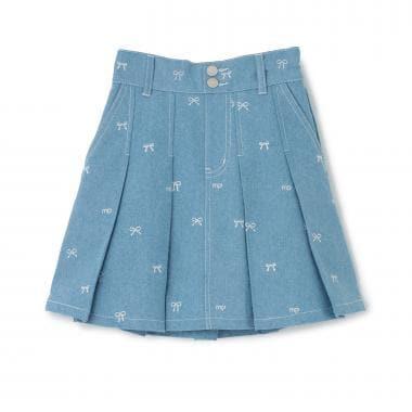 蝴蝶結刺繡花卉圖案 折褶 裙褲