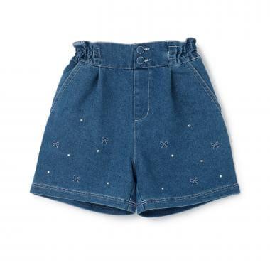 蝴蝶結刺繡水鑽短褲