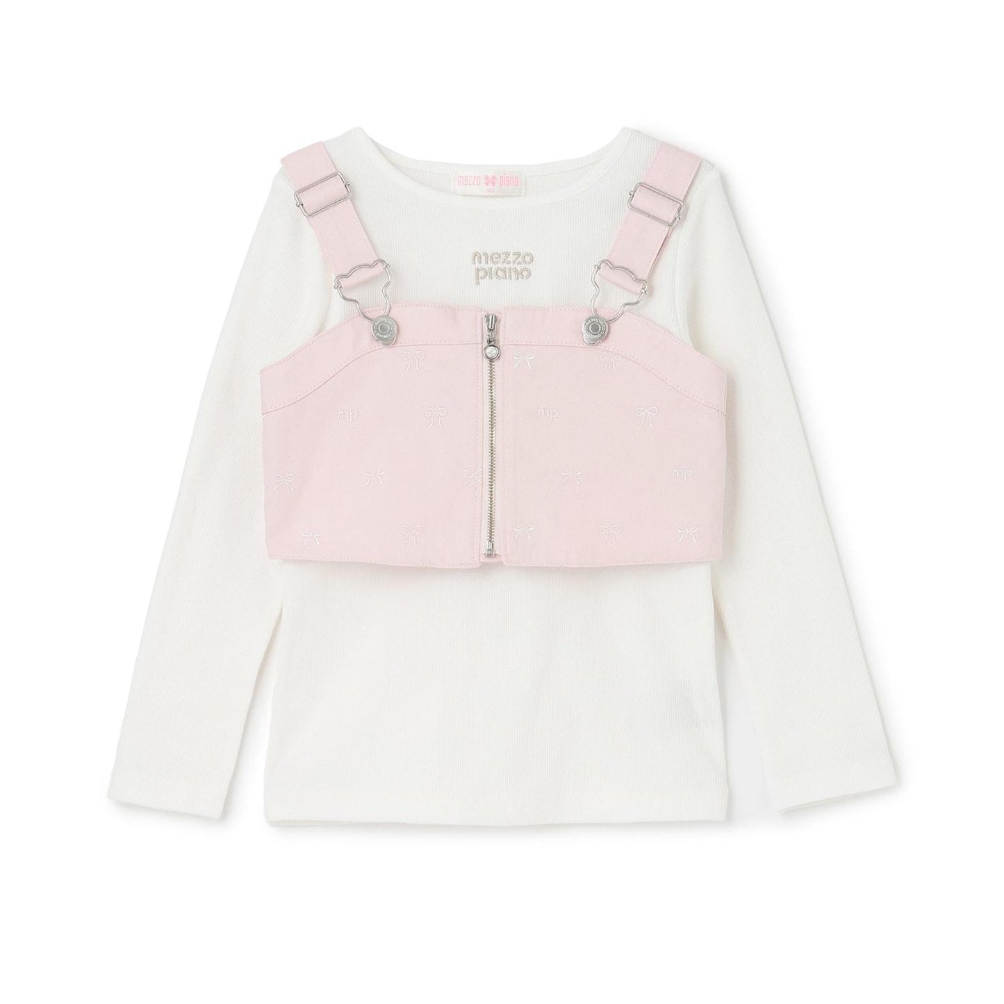 熱門商品補貨 直營店無售 蝴蝶結刺繡 束胸上衣+長袖T恤 套裝