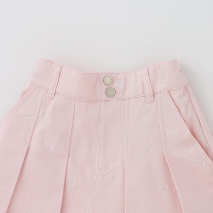 蝴蝶結刺繡花卉圖案 折褶 裙褲