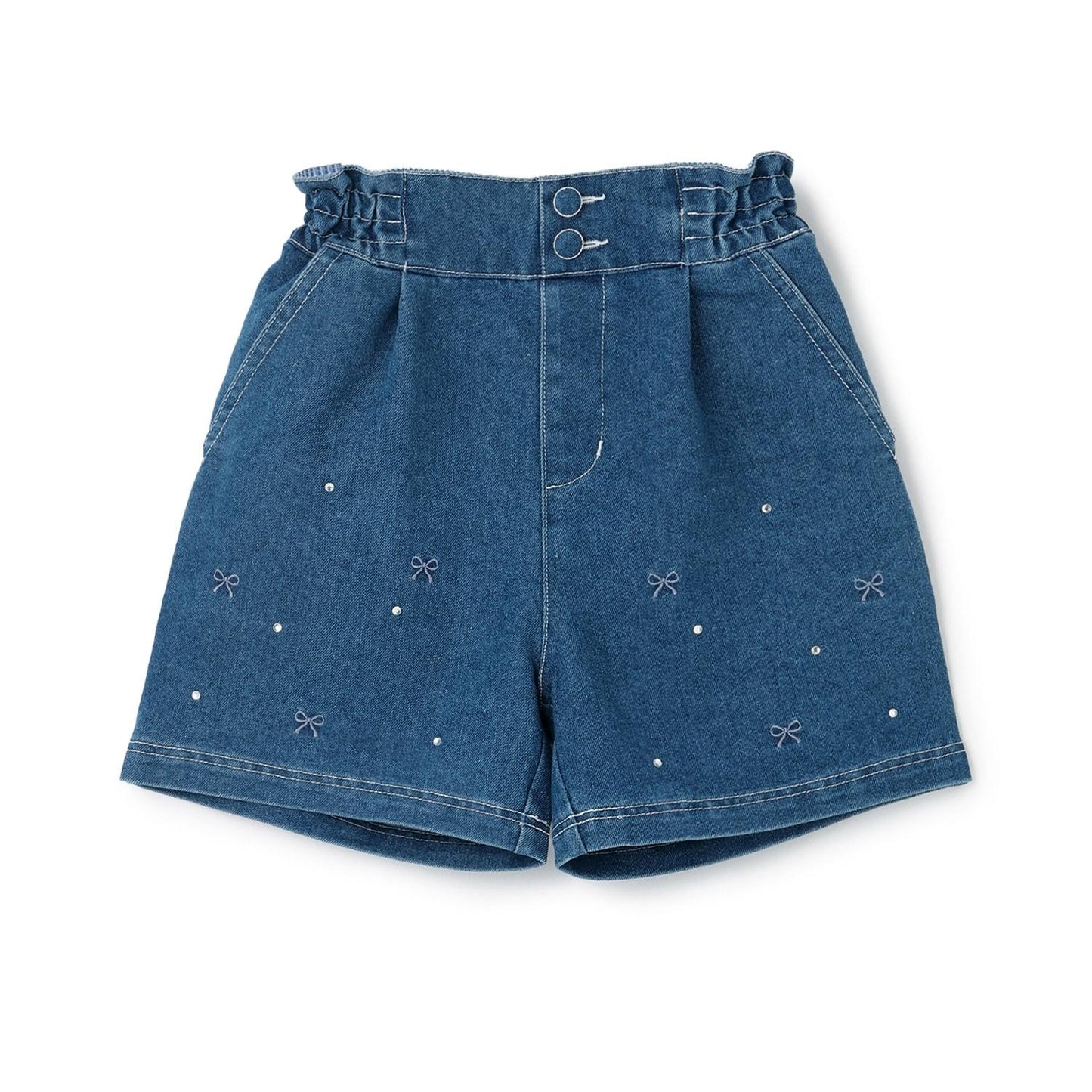 蝴蝶結刺繡水鑽短褲