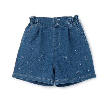 蝴蝶結刺繡水鑽短褲