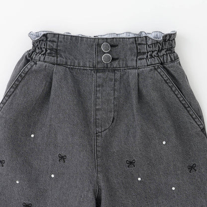 蝴蝶結刺繡水鑽短褲