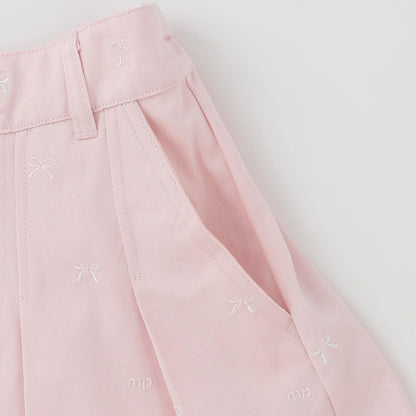 蝴蝶結刺繡花卉圖案 折褶 裙褲