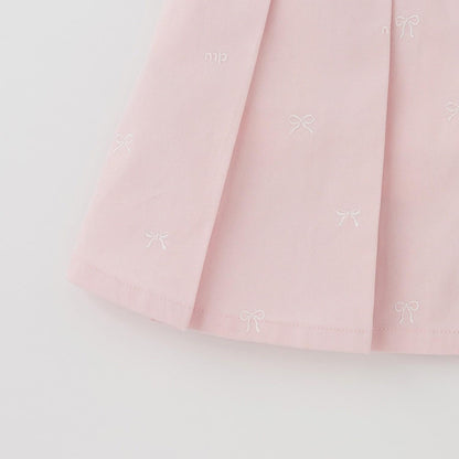 蝴蝶結刺繡花卉圖案 折褶 裙褲