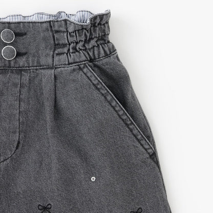 蝴蝶結刺繡水鑽短褲