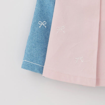 蝴蝶結刺繡花卉圖案 折褶 裙褲